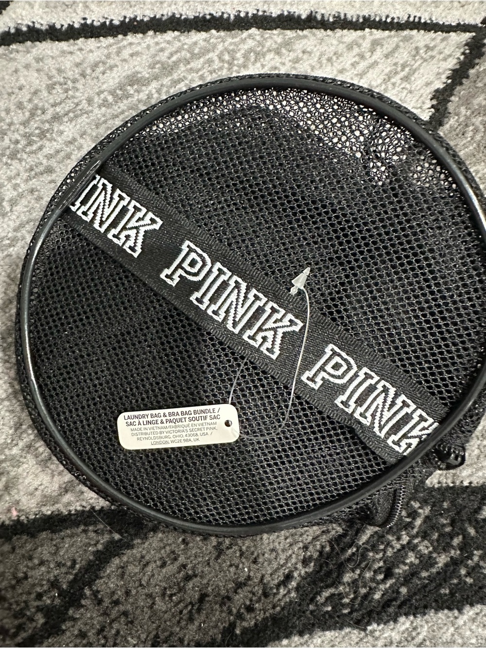PINK Victoria's Secret Black Round Mesh Laundry & Bra Bag with Branded Strap